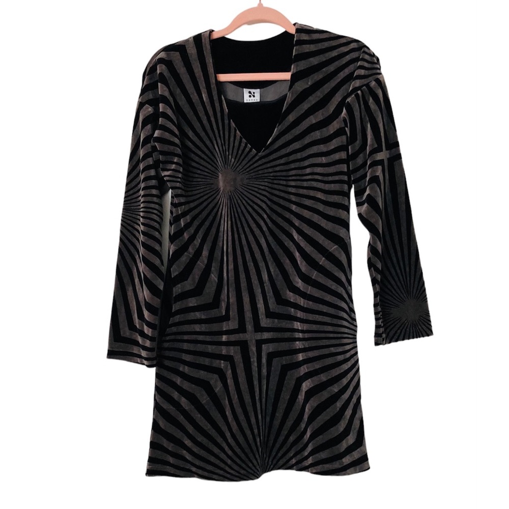 Vintage Nanso Psychadellic Velvet Black Gray Hippie Boho Dress Small